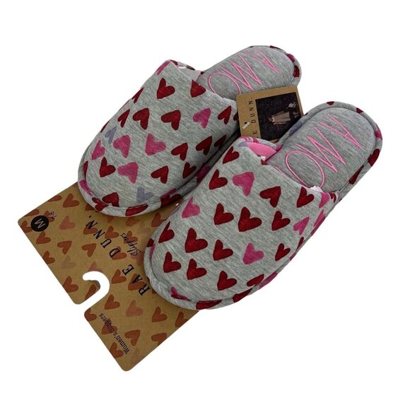 Rae Dunn Women's Slippers Gray Heart Print Amor Small 5/6 & Medium 7/8 New - Picture 2 of 7